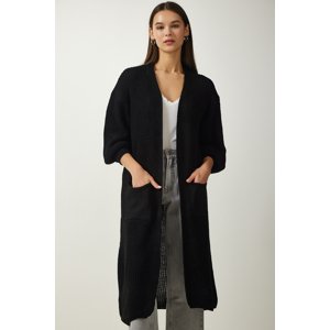 Happiness İstanbul Women's Black Balloon Sleeve Long Knitwear Cardigan