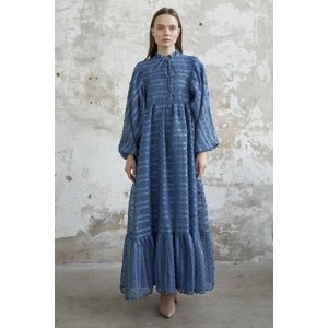 InStyle Tie Neck Balloon Sleeve Dress - Indigo