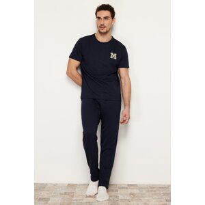 Trendyol Navy Blue Short Sleeve Printed Regular Fit Pajamas Set