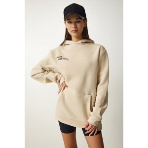 Happiness İstanbul Women's Beige Hooded Shawl Knitted Sweatshirt