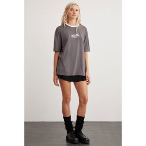 GRIMELANGE Lara Crew Neck Cotton Daily Anthracite T-shirt