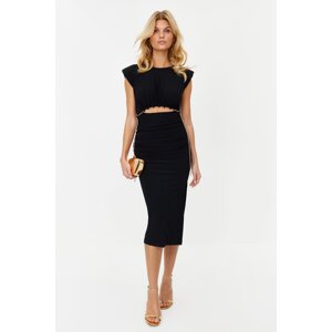 Trendyol Black Lined Knitted Dress With Accessory