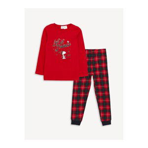 LC Waikiki Crew Neck Snoopy Printed Long Sleeve Girls Kids Pajamas Set