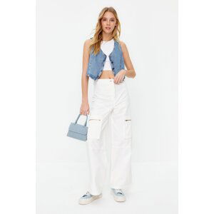 Trendyol White Zipper Detail High Waist Wide Leg Jeans