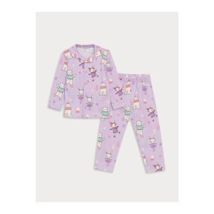 LC Waikiki Polo Neck Long Sleeve Printed Baby Girl Pajama Set