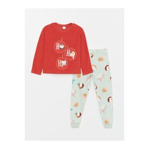 LC Waikiki Crew Neck Christmas Themed Fleece Girls Kids Pajamas Set