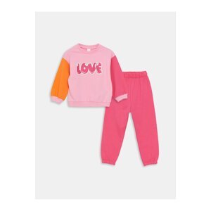 LC Waikiki Crew Neck Printed Baby Girl Sweatshirt and Trousers 2-Piece Set