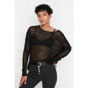 Trendyol Black Extra Wide Fit Cotton Openwork/Perforated Knitwear Sweater