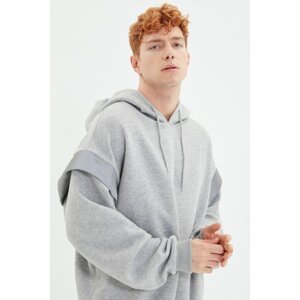 Trendyol Gray Oversize/Wide-Fit Hooded Reflective Detail Fleece Inside Sweatshirt