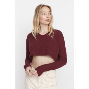 Trendyol Burgundy Super Crop Long Sleeve Knitwear Look Knitted Blouse