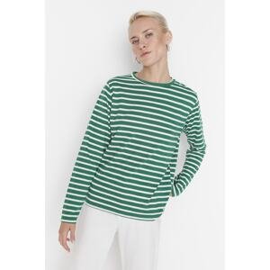 Trendyol Green Striped Regular/Normal Pattern Basic Crew Neck Knitted T-Shirt