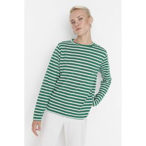 Trendyol Green Striped Regular/Regular Fit Basic Crew Neck Knitted T-Shirt