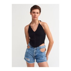 Dilvin 10142 Lace-Up Halter Knitwear Singlet-black