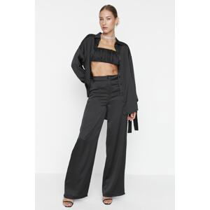 Trendyol Black Satin High Waist Trousers