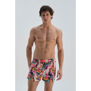 Dagi Pink - Orange Micro Short Parrot Pattern Beach Shorts