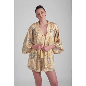 Dagi Yellow Paisley Pattern Satin Short Dressing Gown