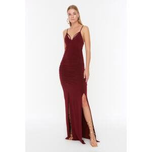 Trendyol Burgundy Collar Detailed Long Evening Evening Dress