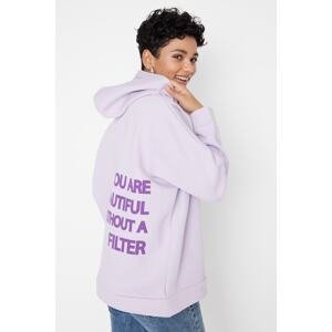Trendyol Lilac Thick Fleece Interior Printed On the Back Oversized/Cromatic Knitted Sweatshirt