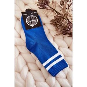 Youth Cotton Sports Socks with Blue Stripes
