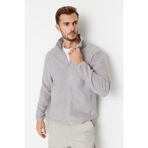 Trendyol Gray Men's Regular Cut Zipper Detailed Stand Collar Warm Thick Fleece Sweatshirt