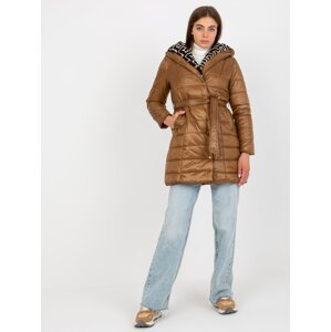 Transitional camel quilted jacket with belt