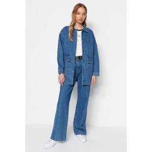 Trendyol Navy Blue džínsová džínsová bunda so širokými vreckami
