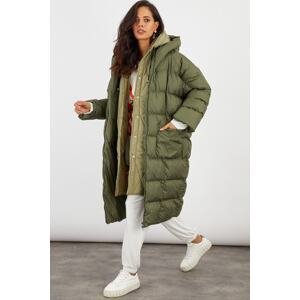 Cool & Sexy Women's Khaki Hooded Puffy Long Coat MX06