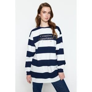 Trendyol Navy Blue Striped Printed Knitted Tunic