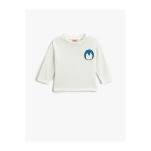 Koton Penguin Print Detailed T-Shirt Long Sleeve Crew Neck