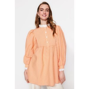 Trendyol Weave See-through Plaid Orange Lace Tunic