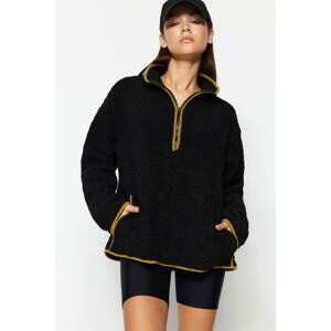 Trendyol Black Plush Sports Sweatshirt