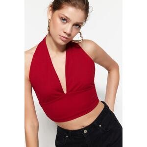 Trendyol Burgundy Barbell Neck Fitted Crop Knitted Blouse