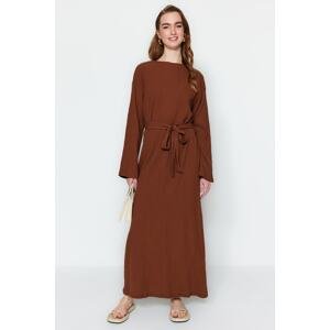 Trendyol Brown Belted Woven Dress