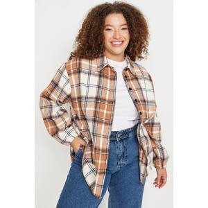 Trendyol Curve Brown Plaid Oversize Woven Shirt