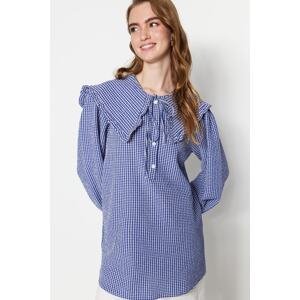 Trendyol Blue Baby Collar Gingham Patterned Woven Tunic