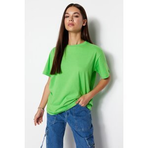 Trendyol Green 100% Cotton Boyfriend/Wide Fit Crew Neck Knitted T-Shirt
