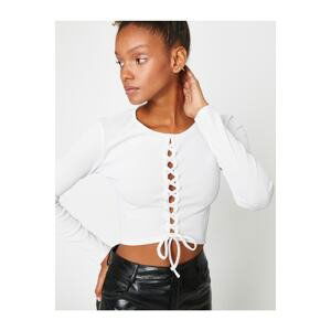 Koton Long Sleeve T-Shirt Crop Tie Front