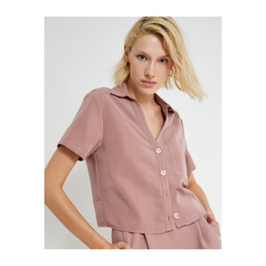 Koton Crop Shirt Short Sleeve Pocket Modal Blended