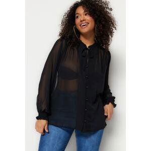 Trendyol Curve Black Woven Sleeves Gimped Chiffon Shirt