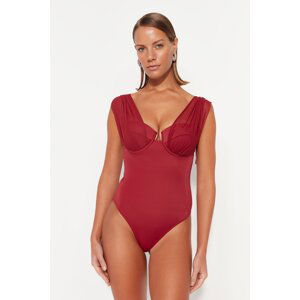 Trendyol Claret Red Underwire sieťované detailné pravidelné plavky na nohy