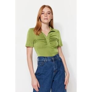 Trendyol Premium Green Shiny Surface and Soft Textured Polo Neck Snap-On Knitted Body