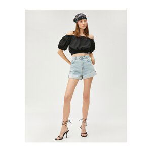 Koton Open Shoulder Crop Blouse Balloon Sleeve