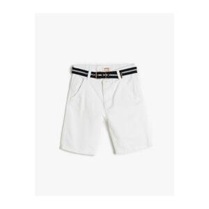 Koton Basic Bermuda Shorts with Belt Detail, Pockets, Cotton, Adjustable Elastic Waist