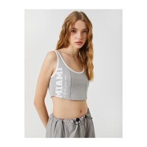 Koton Crop Corduroy Singlets U-Neck Straps Printed Cotton