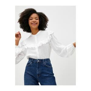 Koton Blouse with Balloon Sleeves Viscose Crew Neck Frilled and Buttoned.