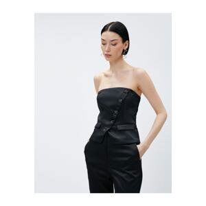 Koton Satin Strapless Evening Dress Blouse Button Detailed