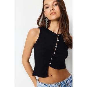 Trendyol Black Stone Detail Asymmetrical Fitted Crop Crop Knitted Blouse