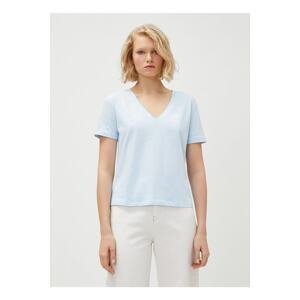 Koton V-Neck Plain Blue Women's T-shirt 3sak60002ek