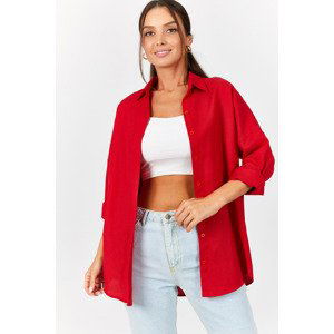 armonika Women's Red Oversize Long Basic Shirt