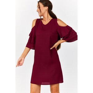 armonika Women's Purple Off-Shoulder Frilly V-Neck Dress
